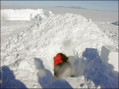 Digging out the snow shelter
