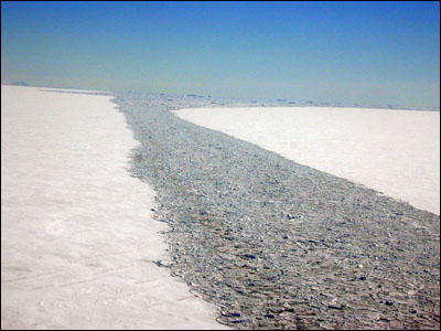 Channel cut through the ice by the icebreaker