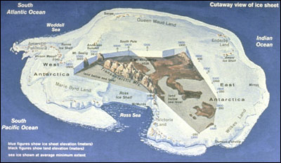 Cutaway view of the ice sheet