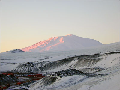 Mt. Erebus bathed in sunset