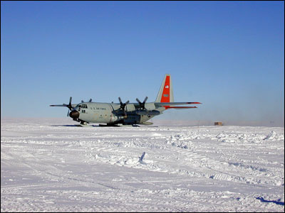 C-130 landing on skis at Byrd Camp