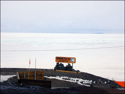 McMurdo sound with many seals off in the distance